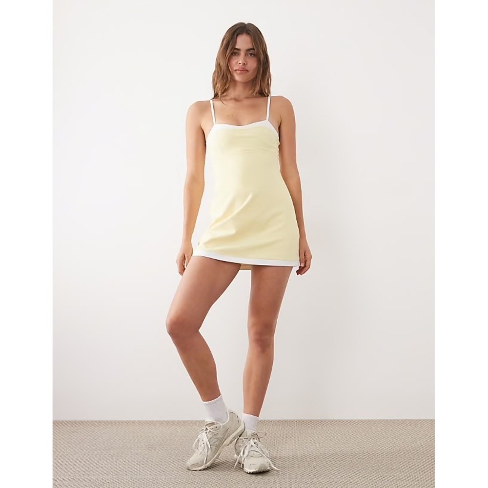Abercrombie YPB sculptLUX Sweetheart Mini Dress Yellow White Medium Activewear